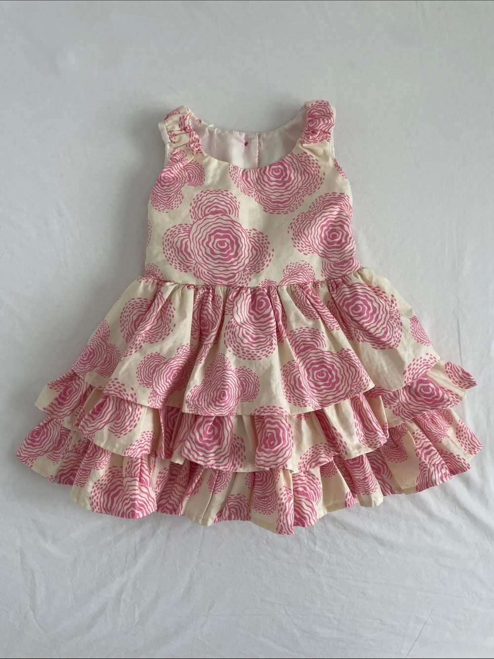 Persnickety Adeline Pink and Cream Tiered Ruffle Floral Dress - 12M NWT
